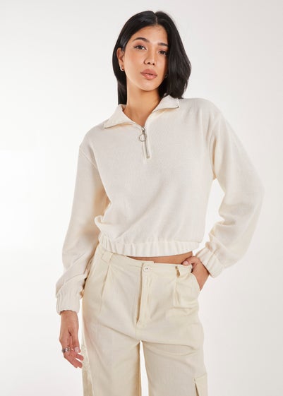 Pink Vanilla Stone High Neck Zip Up Cropped Sweatshirt