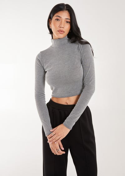 Pink Vanilla Grey High Neck Rib Top