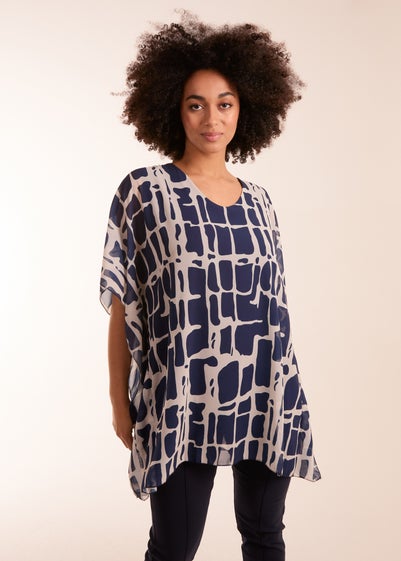 Blue Vanilla Navy Double Layer V Print Top - One Size