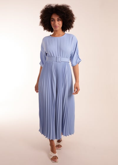 Blue Vanilla Blue Pleated Dress With Belt