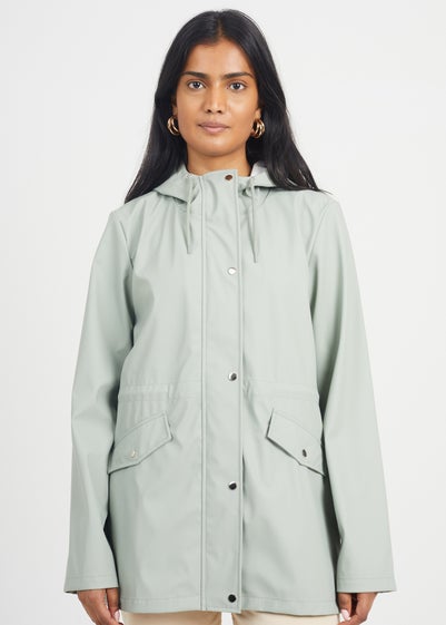 Brave Soul Soft Green Saffy Hooded Rain Mac