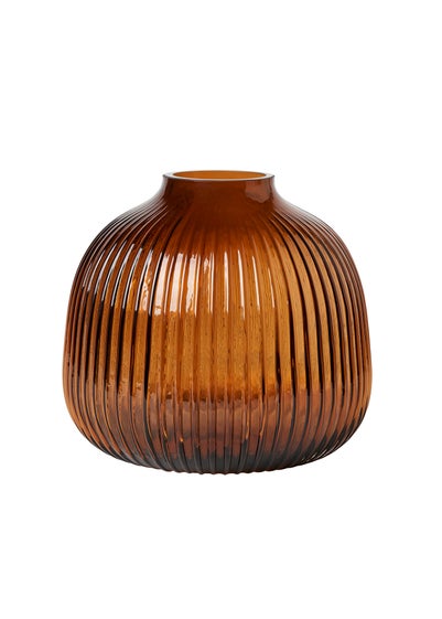 BHS Brown Ribbed Glass Vase Cognac - One Size