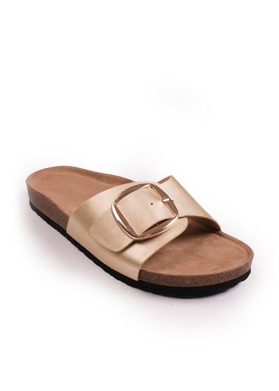 Where's That From Gold Matt Pu Sequoia Flat Sandals