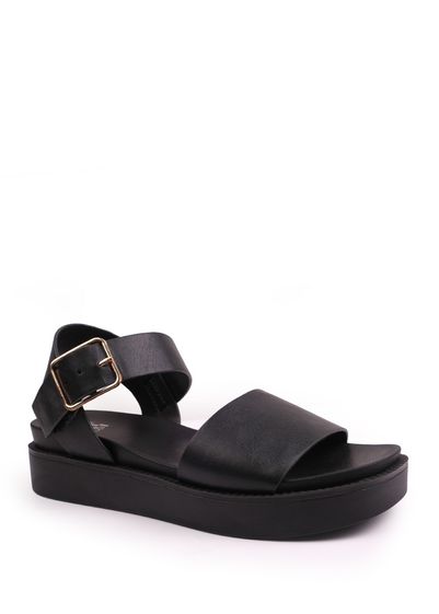 Where's That From Black Pu Phoenix Classic Flat Sandals