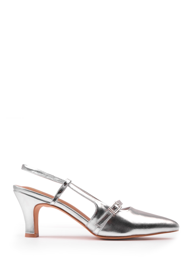 Where's That From Silver Metallic On Point Slingback Heeled Sandals