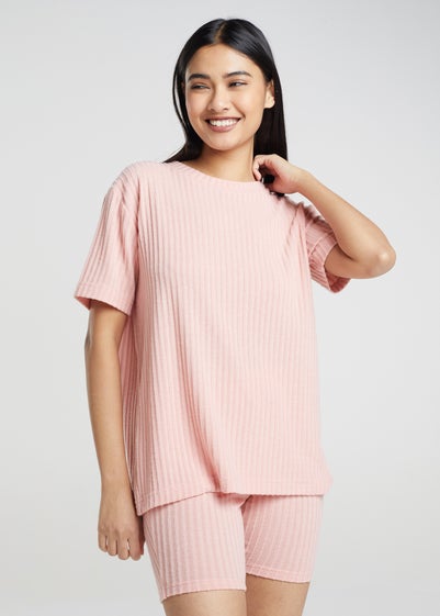 Brave Soul Pink Naya Oversized T-shirt & Cycling Shorts Lounge Set