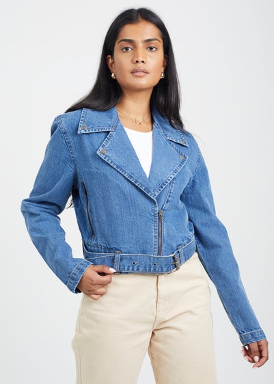 Brave Soul Blue Denim Biker Jacket