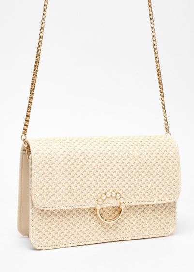 Quiz Cream Woven Cross Body Bag