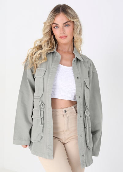 Brave Soul Khaki Reine Cotton Twill Utility Jacket