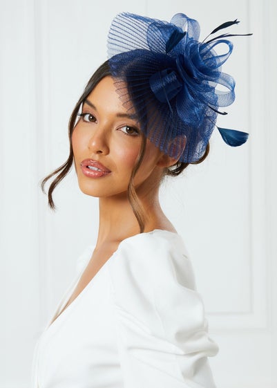 Quiz Navy Pleated Flower Clip Fascinator