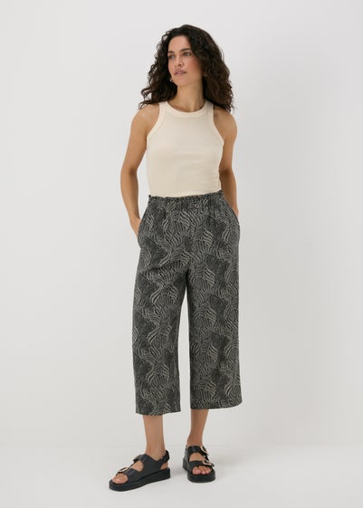 Black Printed Viscose Wide Leg Trousers