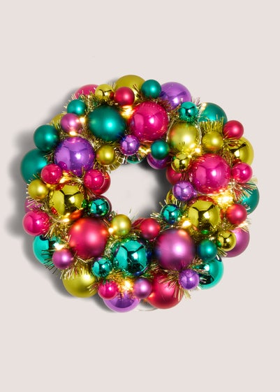 Joyful Pre Lit Multi Coloured Bauble Wreath