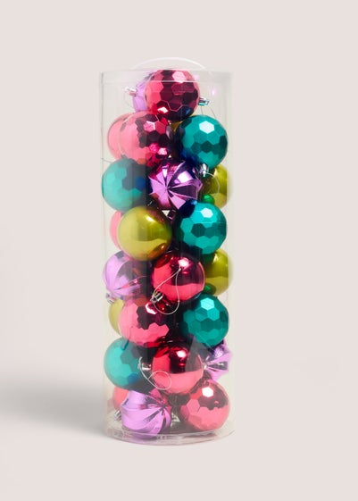 30 Pack Joyful Multicolour Baubles