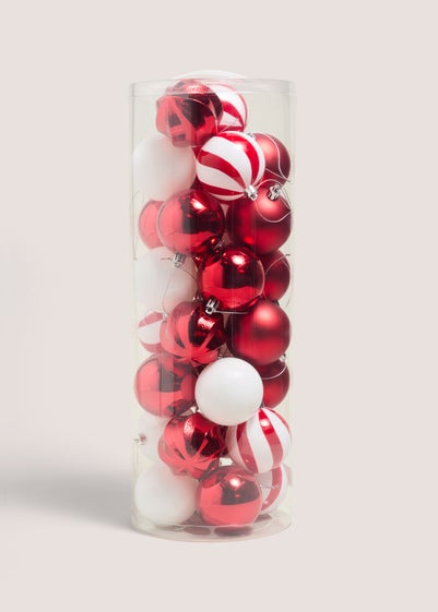 30 Piece Joyful Red Candy Cane Bauble Pack