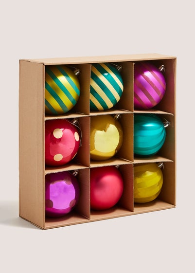 Giant 9 Pack Multi Colour Joyful Baubles