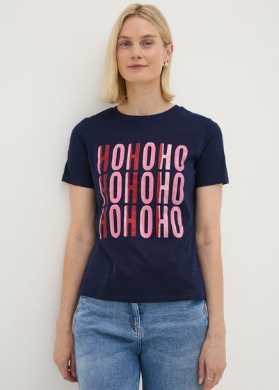 Navy Glitter Ho Ho Ho T-Shirt