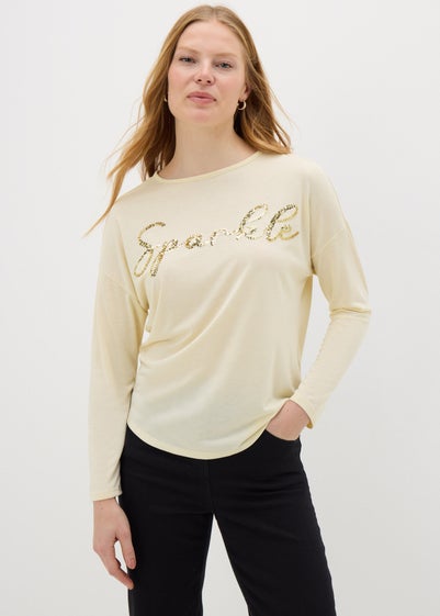 Cream Sparkle Long Sleeve Top