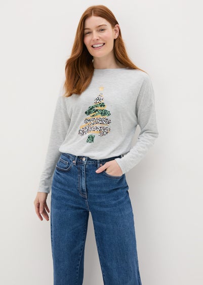 Grey Christmas Tree Long Sleeve Top