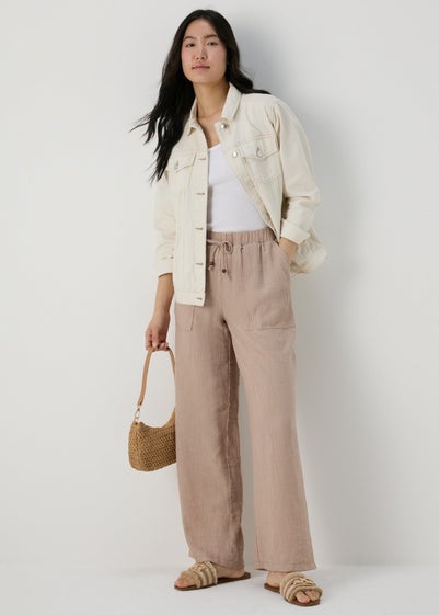 Beige Textured Wide Leg Trousers - Size 8