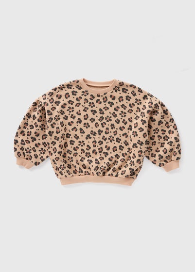 Girls Brown Leopard Print Sweatshirt (1-7yrs)