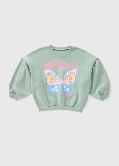 Girls Green Butterfly Sweatshirt (1-7yrs)