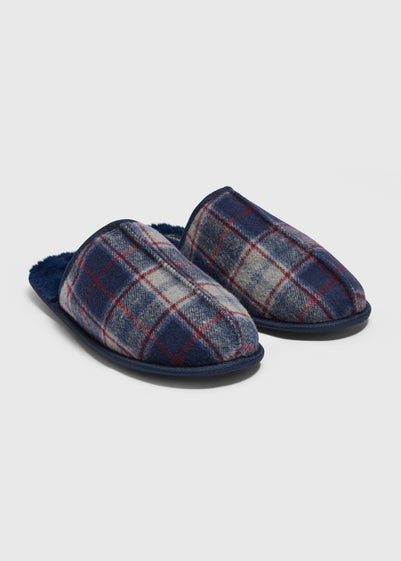 Navy Check Mule Slippers