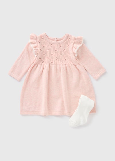 Baby Pink Knitted Dress & Tights Set (Newborn-23mths)