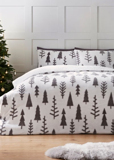 Wondrous Christmas Grey Fleece Tree Duvet Set