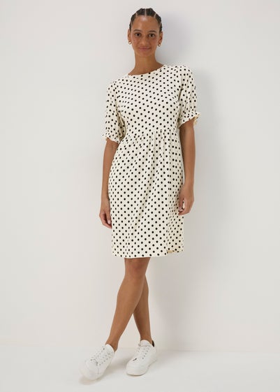 White Spot Print Textured Mini Dress