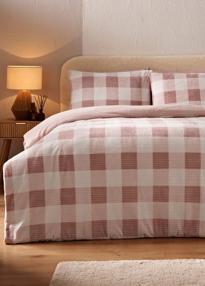 Pink Check Sherpa Duvet Set