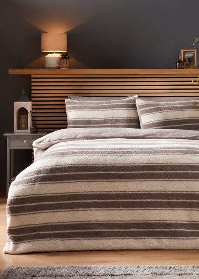 Brown Sherpa Stripe Duvet Set