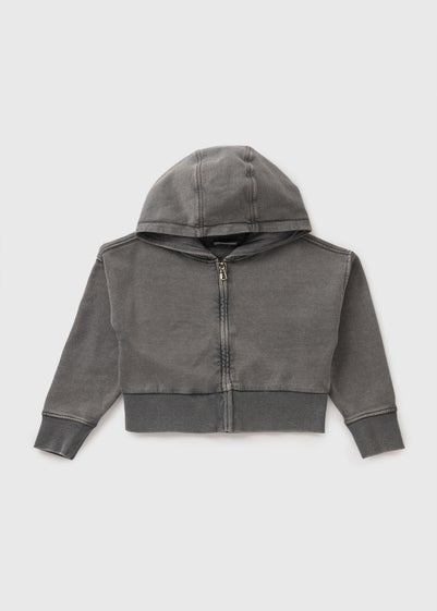 Girls Charcoal Acid Wash Zip Up Hoodie (7-15yrs)