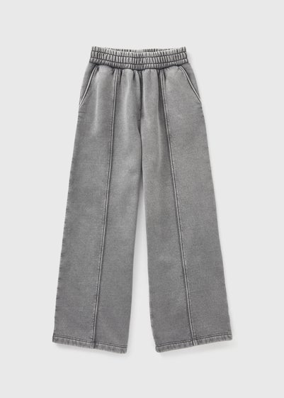 Girls Grey Acid Wash Wide Leg Joggers (7-15yrs)