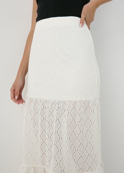 Ivory Smocked Patterned Maxi Skirt