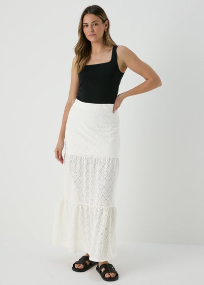 Ivory Smocked Patterned Maxi Skirt