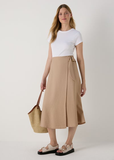 Stone Buckle Tie Midi Wrap Skirt