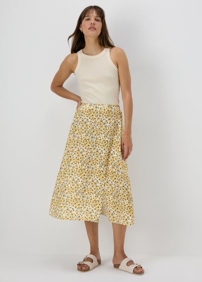 Yellow Floral Midi Skirt