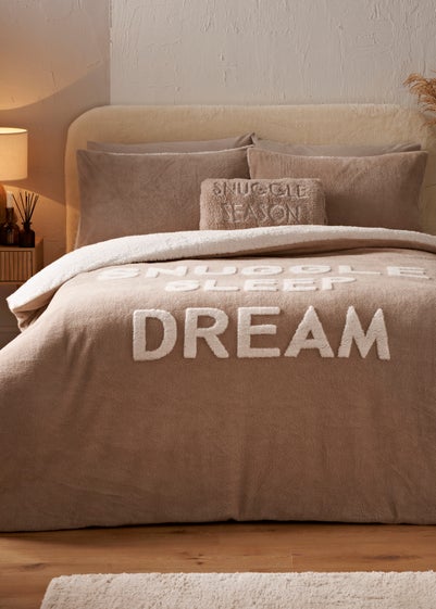 Beige Slogan Fleece Duvet Set