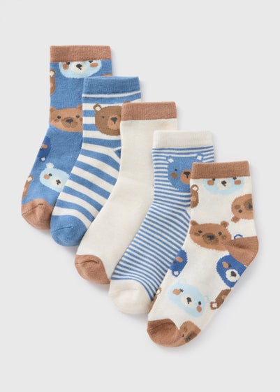 5 Pack Boys Blue Teddy Socks (Younger 6-Older 6.5)