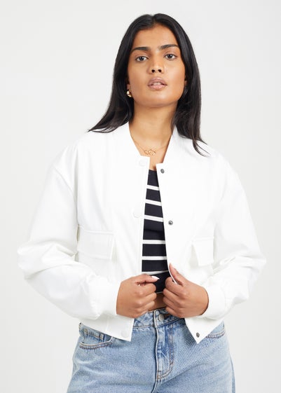 Brave Soul Cream Bonded Bomber Style Jacket