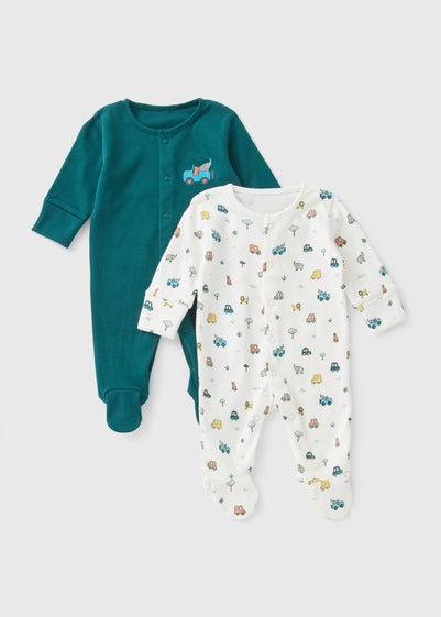 2 Pack Green Transport Sleepsuits (Newborn-23mths)