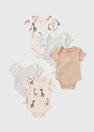 5 Pack Baby Beige Giraffe Bodysuits (Newborn-23mths)