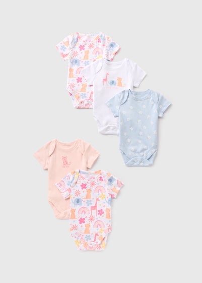 5 Pack Baby Pink Animal Bodysuits (Newborn-23mths)