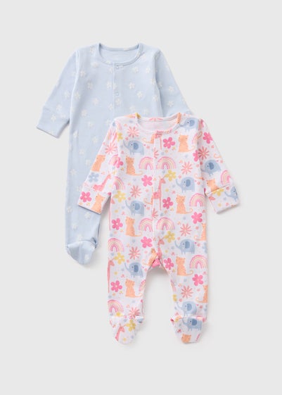 2 Pack Baby Blue Animal Sleepsuits (Newborn-23mths)