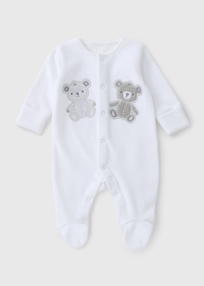 Baby White Bear Velour Sleepsuit (Newborn-12mths)