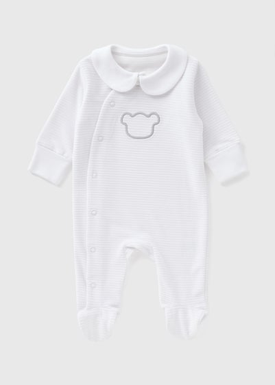 Baby White Bear Ribbed Sleepsuit (Newborn-18mths)