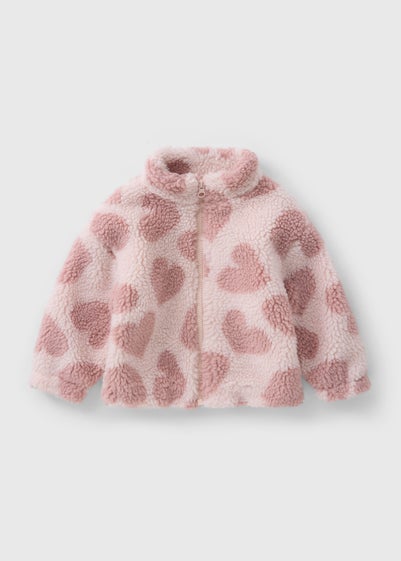 Girls Pink Heart Borg Jacket (1-7yrs)