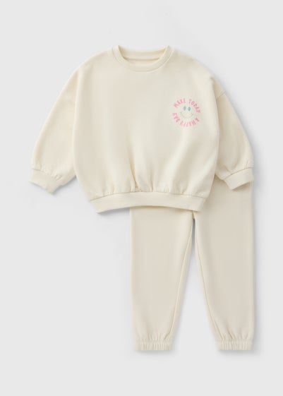 Girls Cream Smile Sweatshirt & Jogging Bottom Set (1-7yrs)