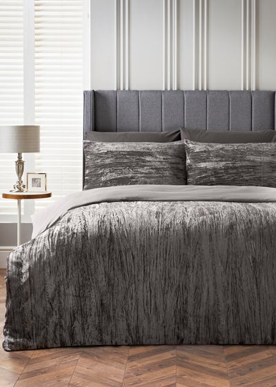 Grey Crinkle Velvet Duvet Set