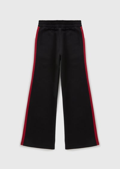 Girls Black Side Stripe Wide Leg Jogging Bottoms (7-15yrs)